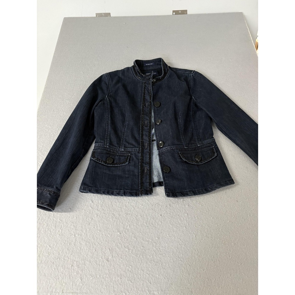 Jones New York Signature Jacket Womens Petite Small Denim Stretch‎ Button Up